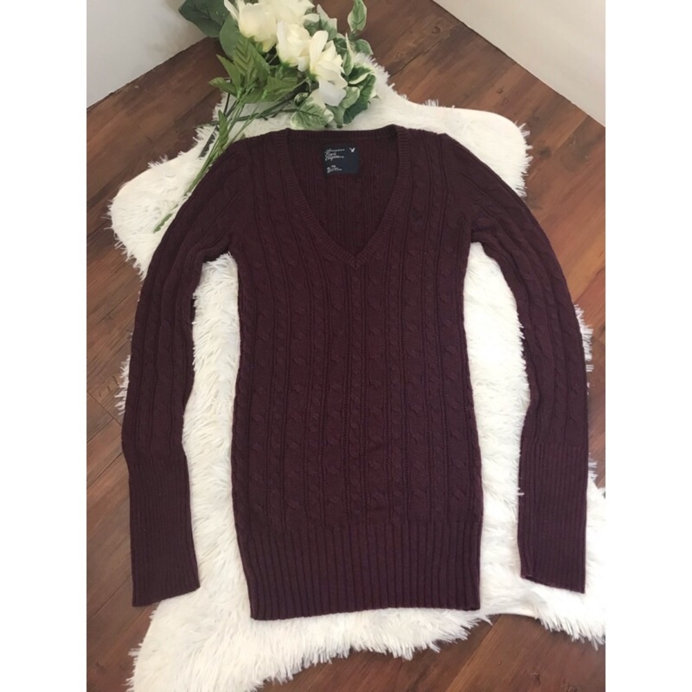 American Eagle Maroon cable knit sweater